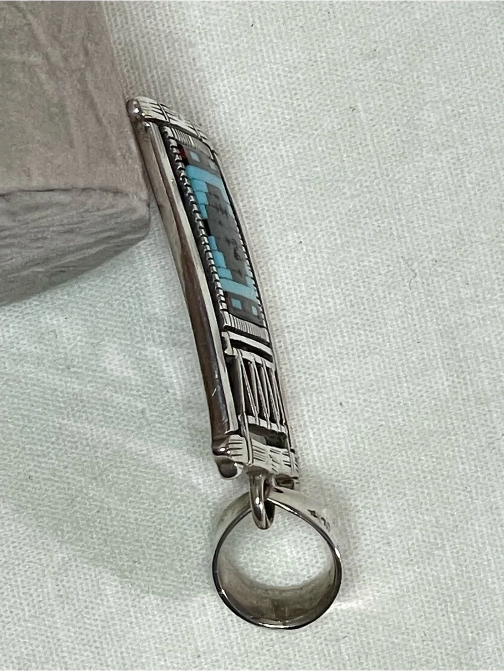 Sterling Silver Turquoise, Coral and Jet Pendant
